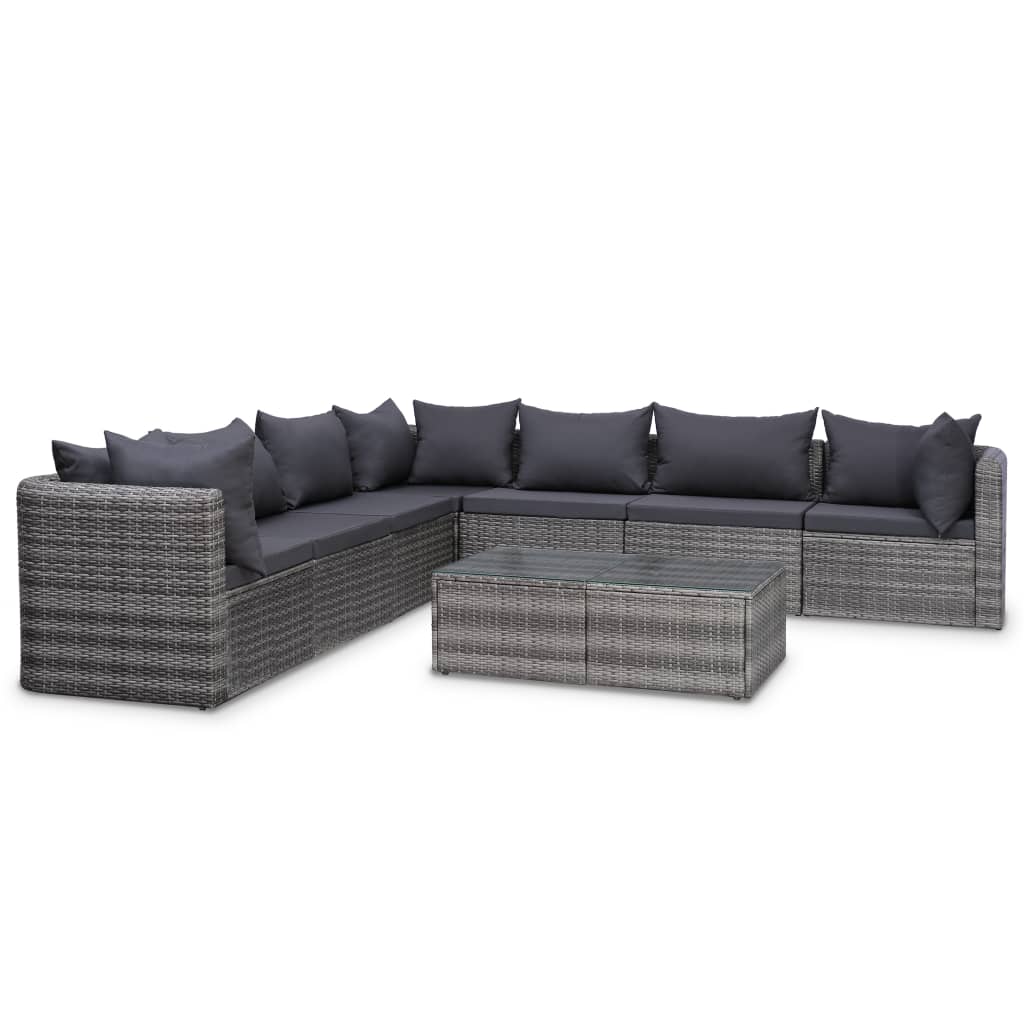 Set Divani da Giardino 8 pz con Cuscini in Polyrattan Grigio - homemem39