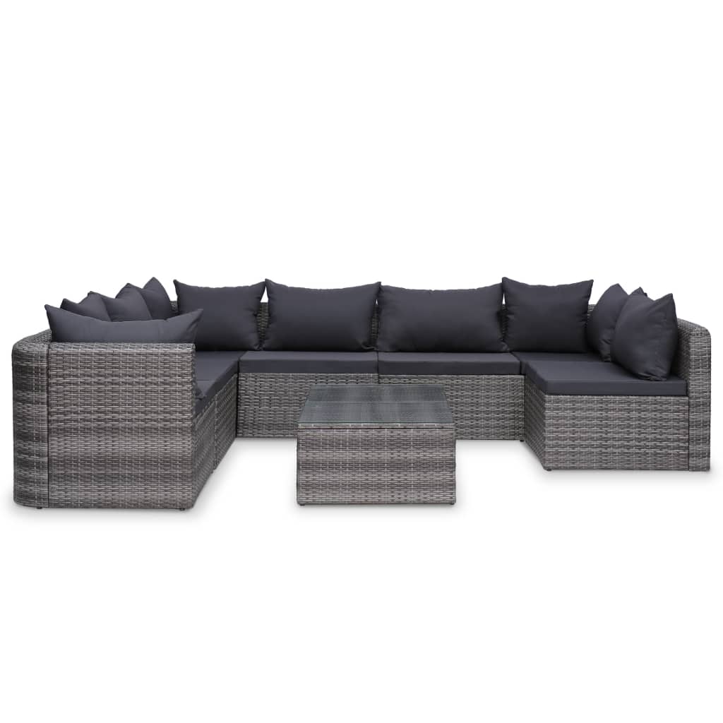 Set Divani da Giardino 8 pz con Cuscini in Polyrattan Grigio - homemem39