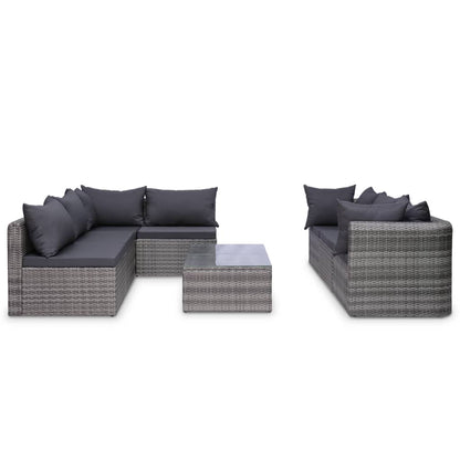 Set Divani da Giardino 8 pz con Cuscini in Polyrattan Grigio - homemem39