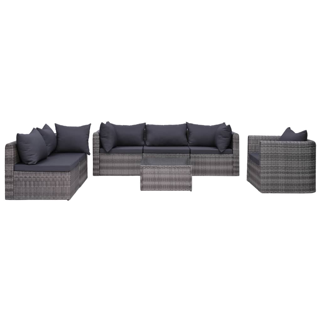 Set Divani da Giardino 7 pz con Cuscini in Polyrattan Grigio - homemem39