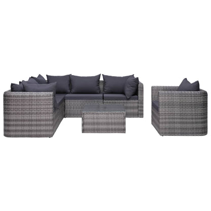 Set Divani da Giardino 7 pz con Cuscini in Polyrattan Grigio - homemem39