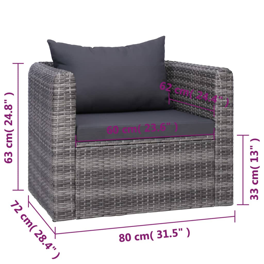 Set Divani da Giardino 7 pz con Cuscini in Polyrattan Grigio - homemem39