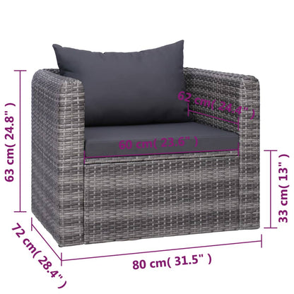 Set Divani da Giardino 7 pz con Cuscini in Polyrattan Grigio - homemem39