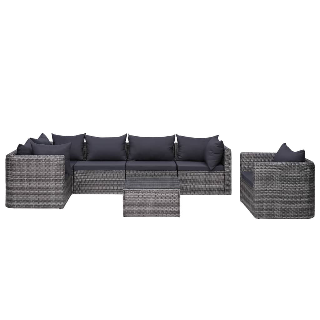 Set Divani da Giardino 7 pz con Cuscini in Polyrattan Grigio - homemem39