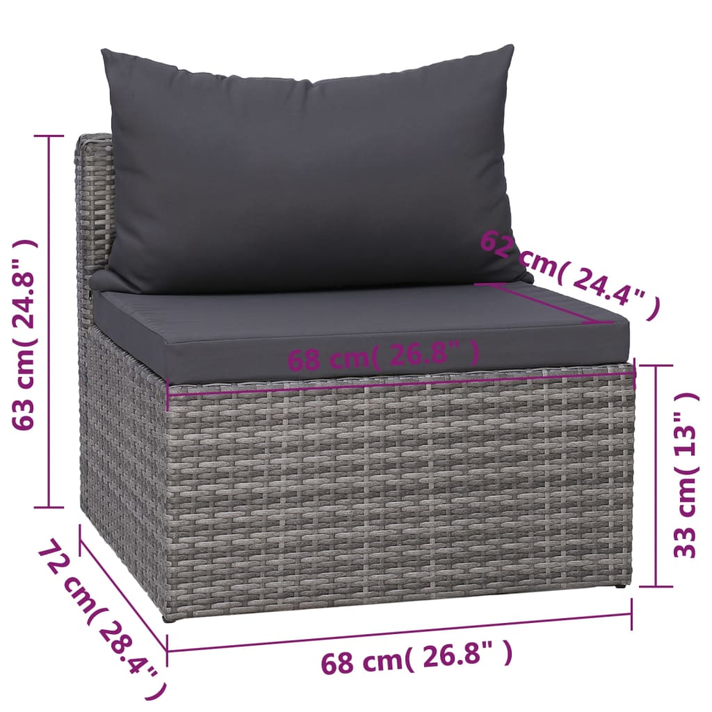 Set Divani da Giardino 7 pz con Cuscini in Polyrattan Grigio - homemem39