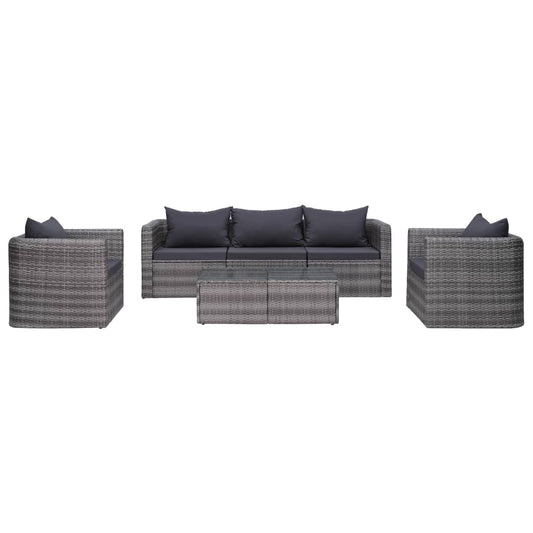 Set Divani da Giardino 6 pz con Cuscini in Polyrattan Grigio - homemem39