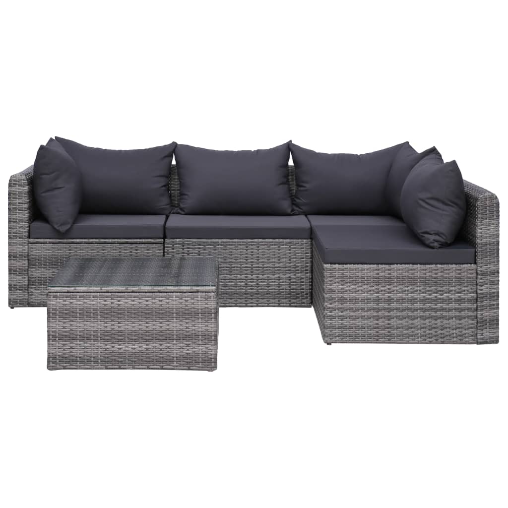 Set Divani da Giardino 5 pz con Cuscini in Polyrattan Grigio - homemem39