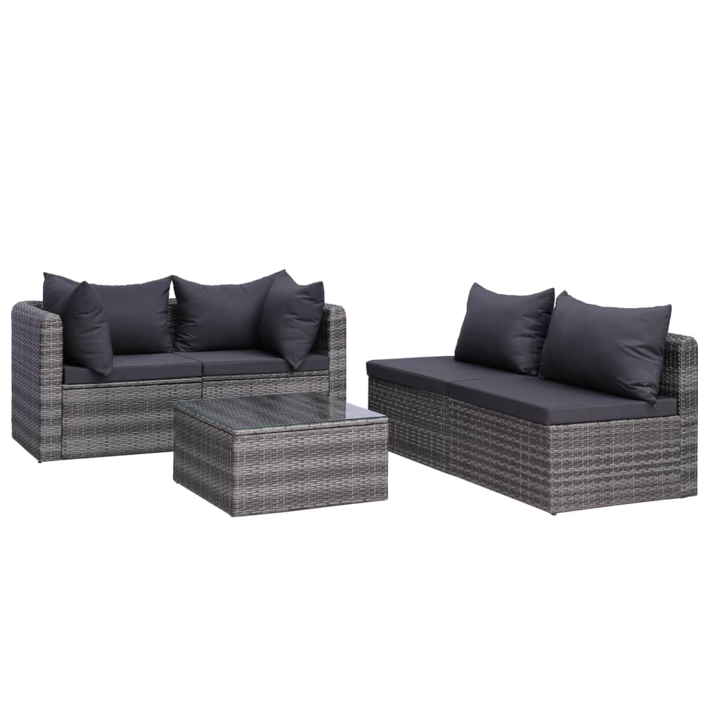 Set Divani da Giardino 5 pz con Cuscini in Polyrattan Grigio - homemem39