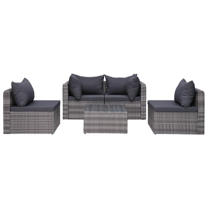 Set Divani da Giardino 5 pz con Cuscini in Polyrattan Grigio - homemem39