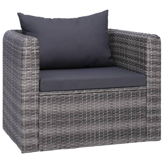 Sedia da Giardino con Cuscini in Polyrattan Grigio - homemem39