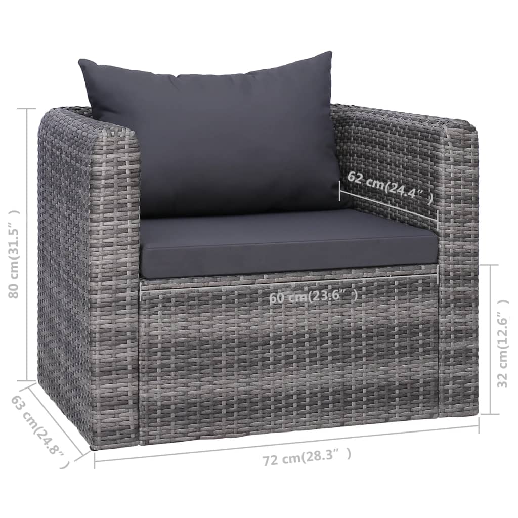 Sedia da Giardino con Cuscini in Polyrattan Grigio - homemem39