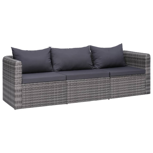 Set Divani da Giardino 3 pz con Cuscini Grigio in Polyrattan - homemem39