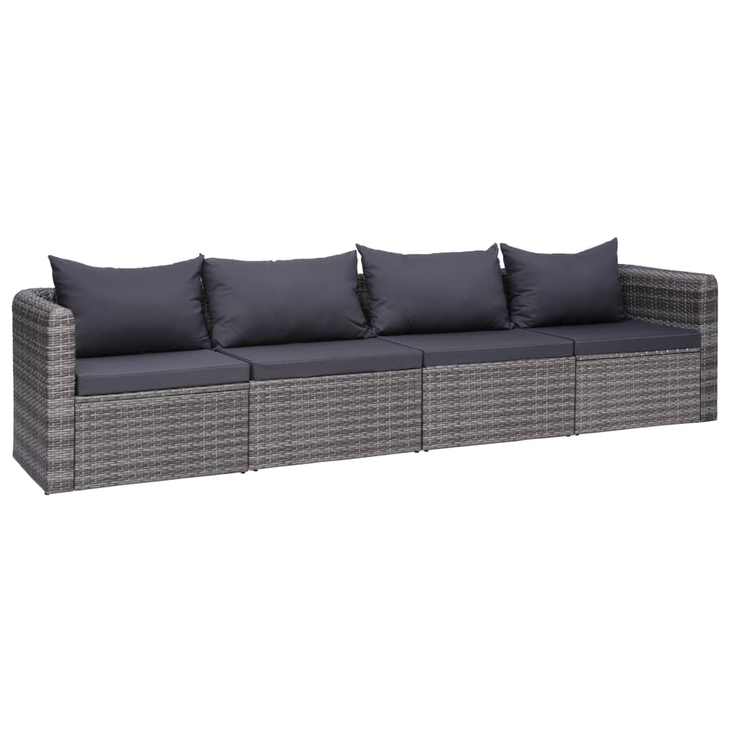 Set Divani da Giardino 4 pz con Cuscini Grigio in Polyrattan - homemem39