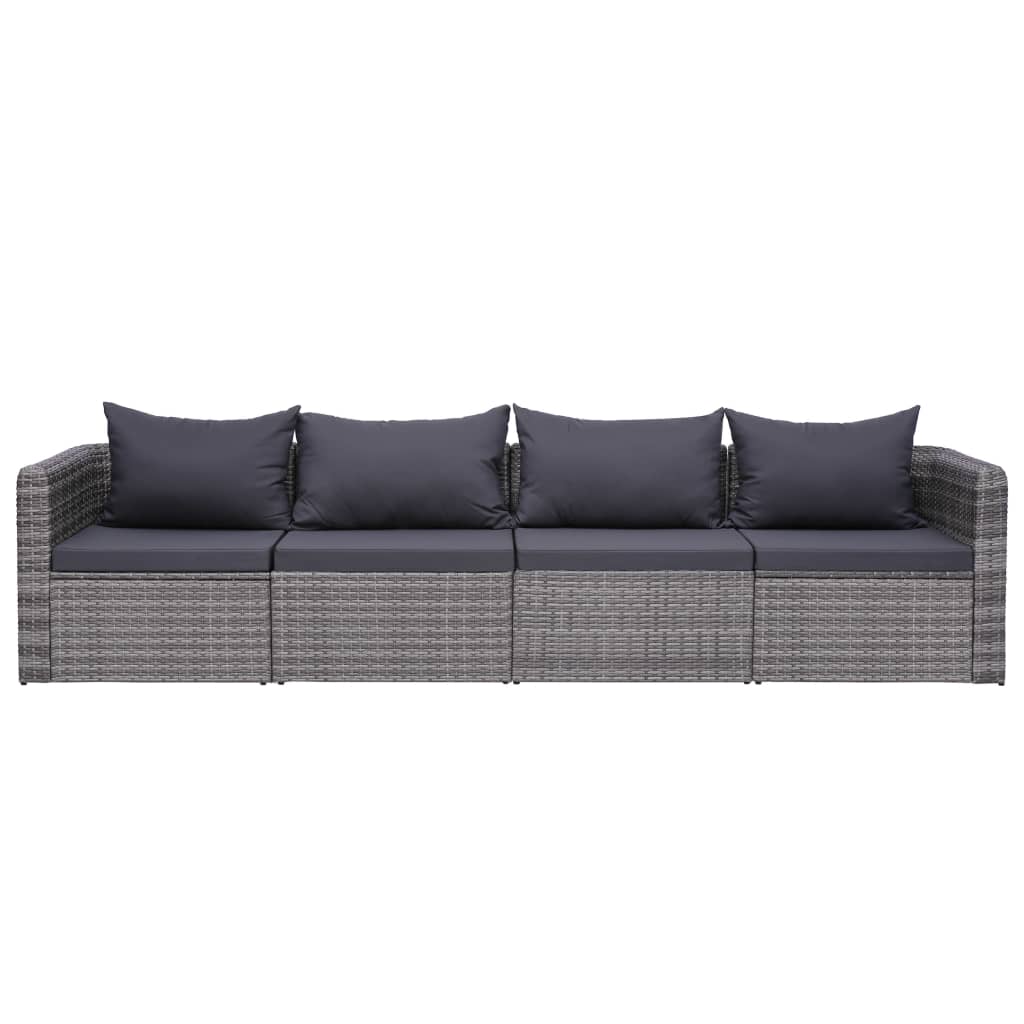 Set Divani da Giardino 4 pz con Cuscini Grigio in Polyrattan - homemem39