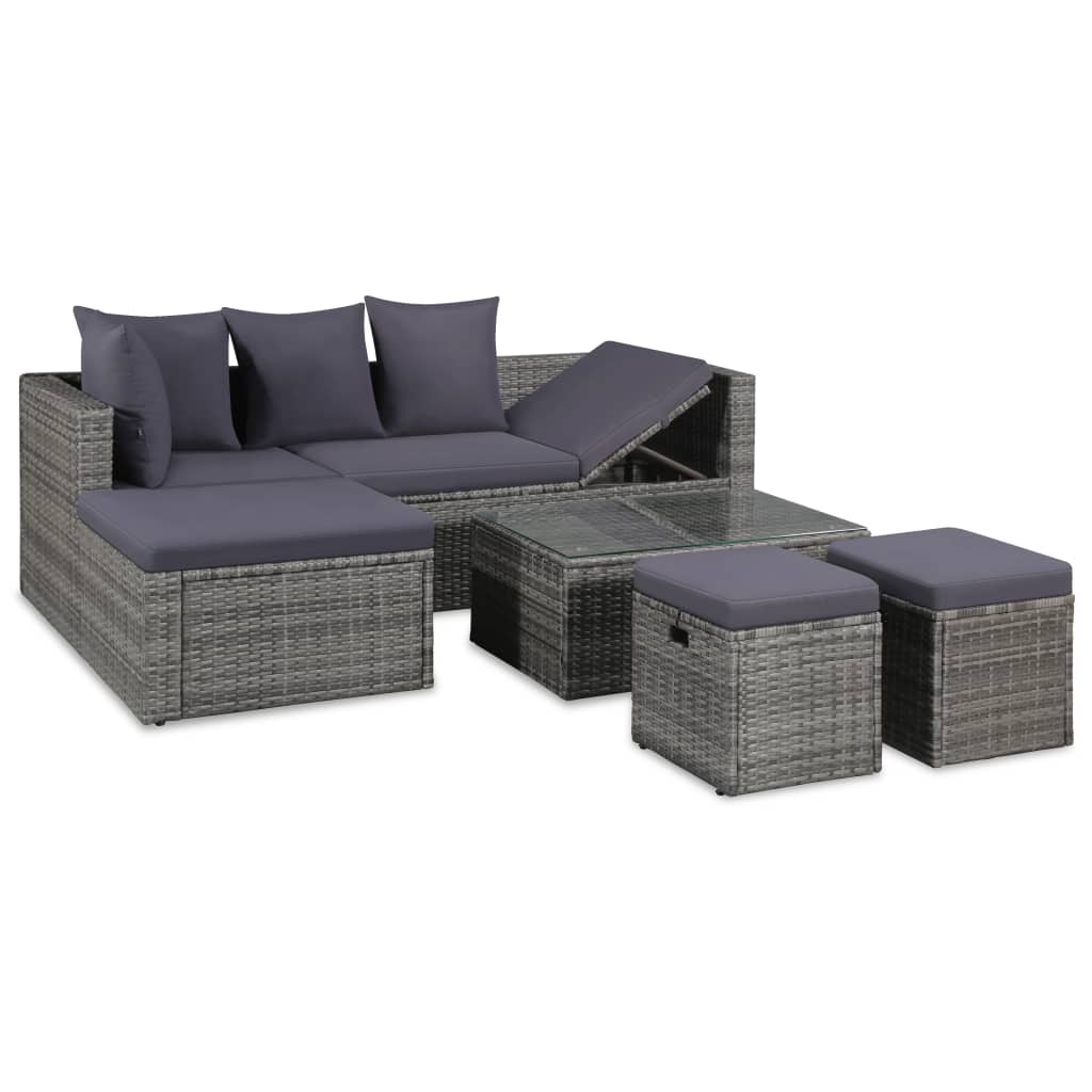 Set Divani da Giardino 4 pz con Cuscini in Polyrattan Grigio - homemem39