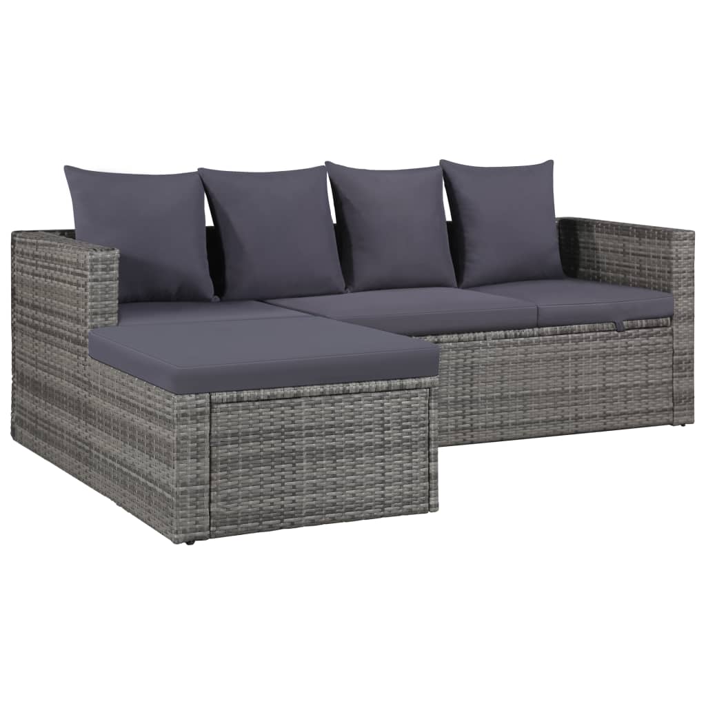 Set Divani da Giardino 4 pz con Cuscini in Polyrattan Grigio - homemem39