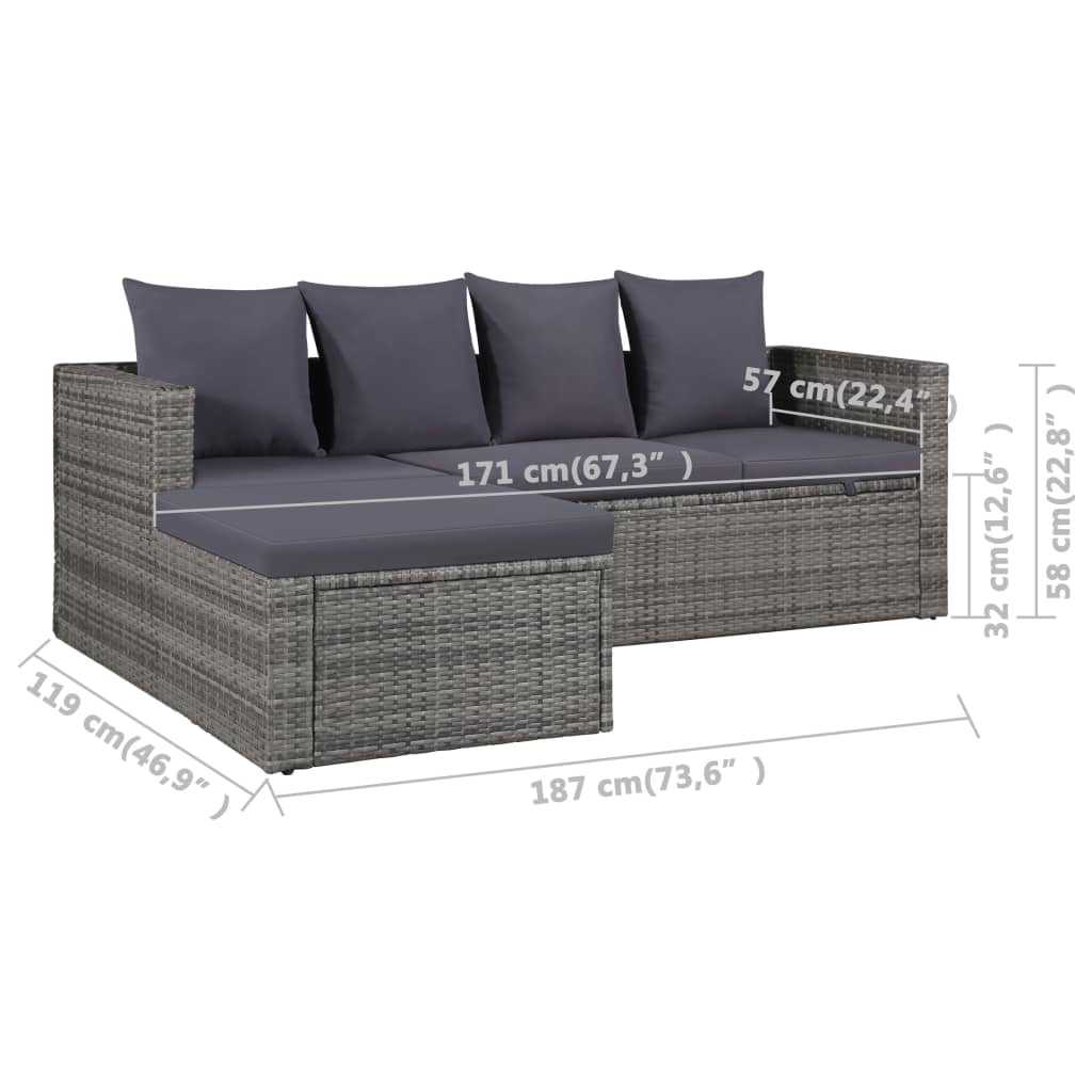 Set Divani da Giardino 4 pz con Cuscini in Polyrattan Grigio - homemem39