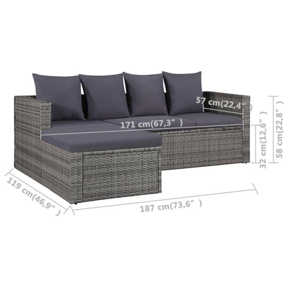 Set Divani da Giardino 4 pz con Cuscini in Polyrattan Grigio - homemem39