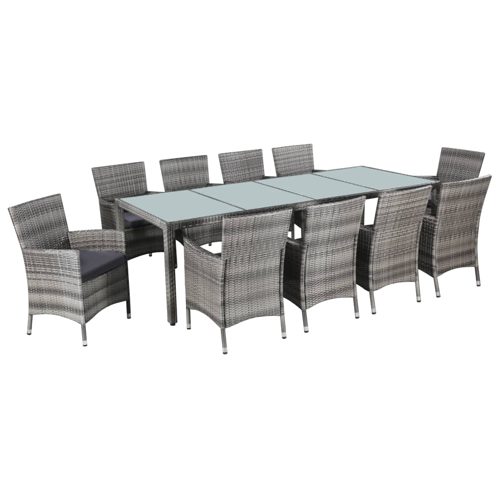 Set da Pranzo da Giardino 11 pz con Cuscini Polyrattan Grigio - homemem39