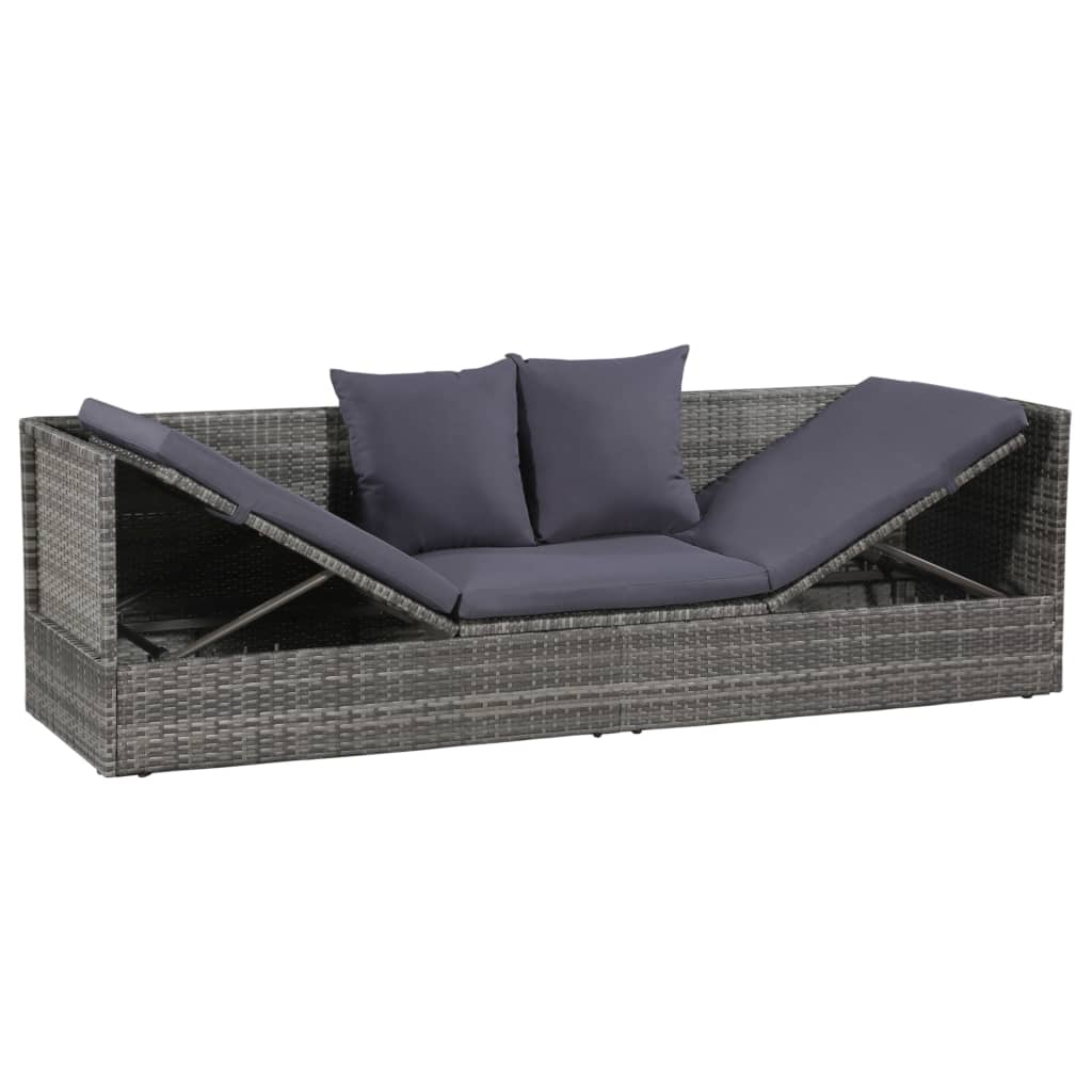 Lettino da Giardino Grigio 200x60 cm in Polyrattan - homemem39