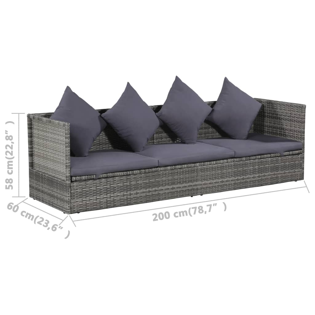 Lettino da Giardino Grigio 200x60 cm in Polyrattan - homemem39