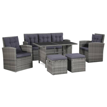 Set Divani da Giardino 6 pz con Cuscini in Polyrattan Grigio - homemem39