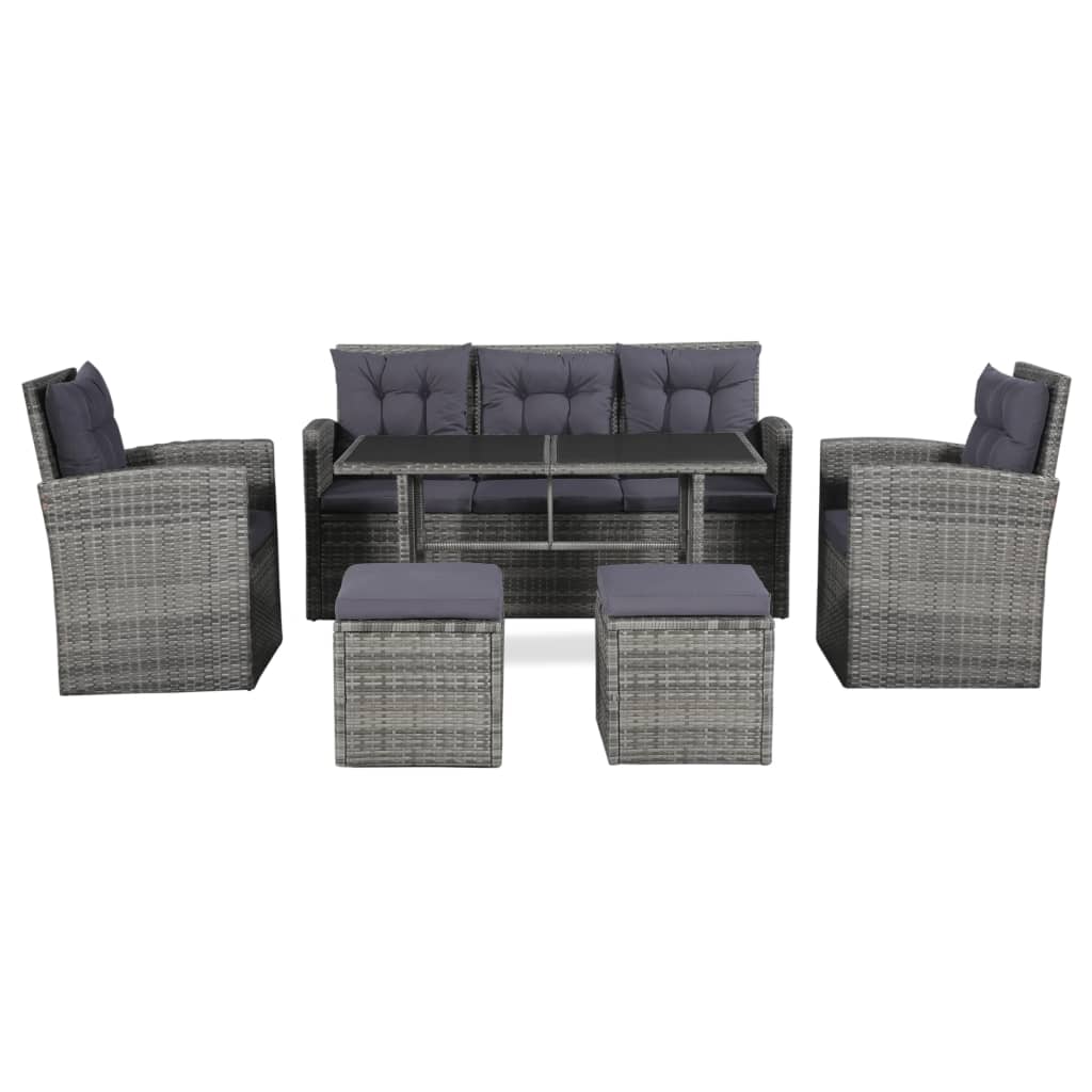 Set Divani da Giardino 6 pz con Cuscini in Polyrattan Grigio - homemem39