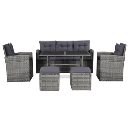 Set Divani da Giardino 6 pz con Cuscini in Polyrattan Grigio - homemem39