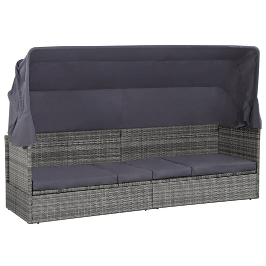 Lettino da Giardino con Tettuccio Grigio 205x62 cm Polyrattan - homemem39