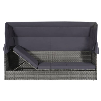 Lettino da Giardino con Tettuccio Grigio 205x62 cm Polyrattan - homemem39