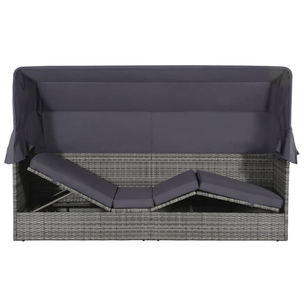 Lettino da Giardino con Tettuccio Grigio 205x62 cm Polyrattan - homemem39