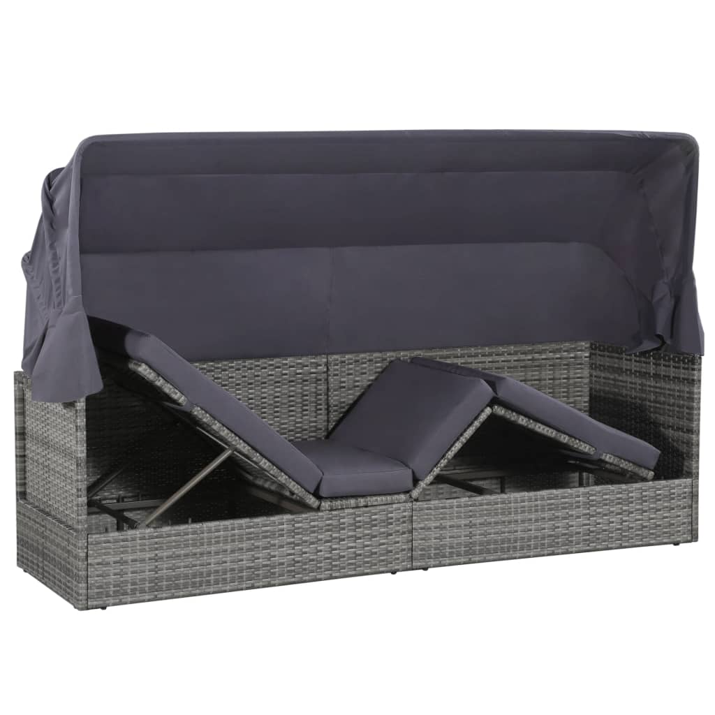 Lettino da Giardino con Tettuccio Grigio 205x62 cm Polyrattan - homemem39