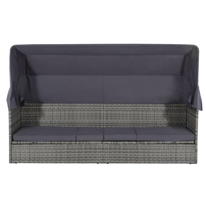 Lettino da Giardino con Tettuccio Grigio 205x62 cm Polyrattan - homemem39