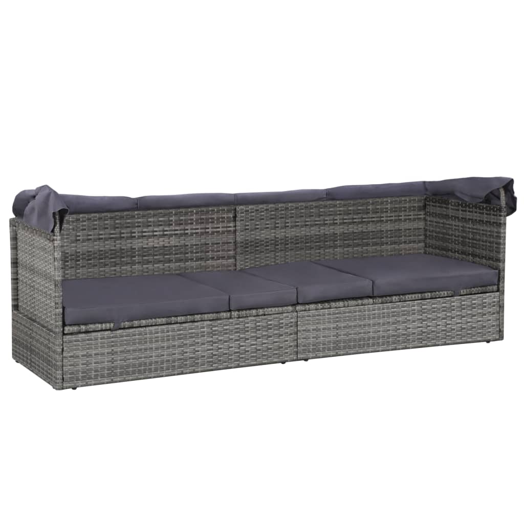 Lettino da Giardino con Tettuccio Grigio 205x62 cm Polyrattan - homemem39