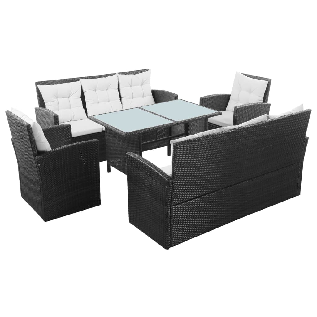 Set Divani da Giardino 5 pz con Cuscini in Polyrattan Nero - homemem39