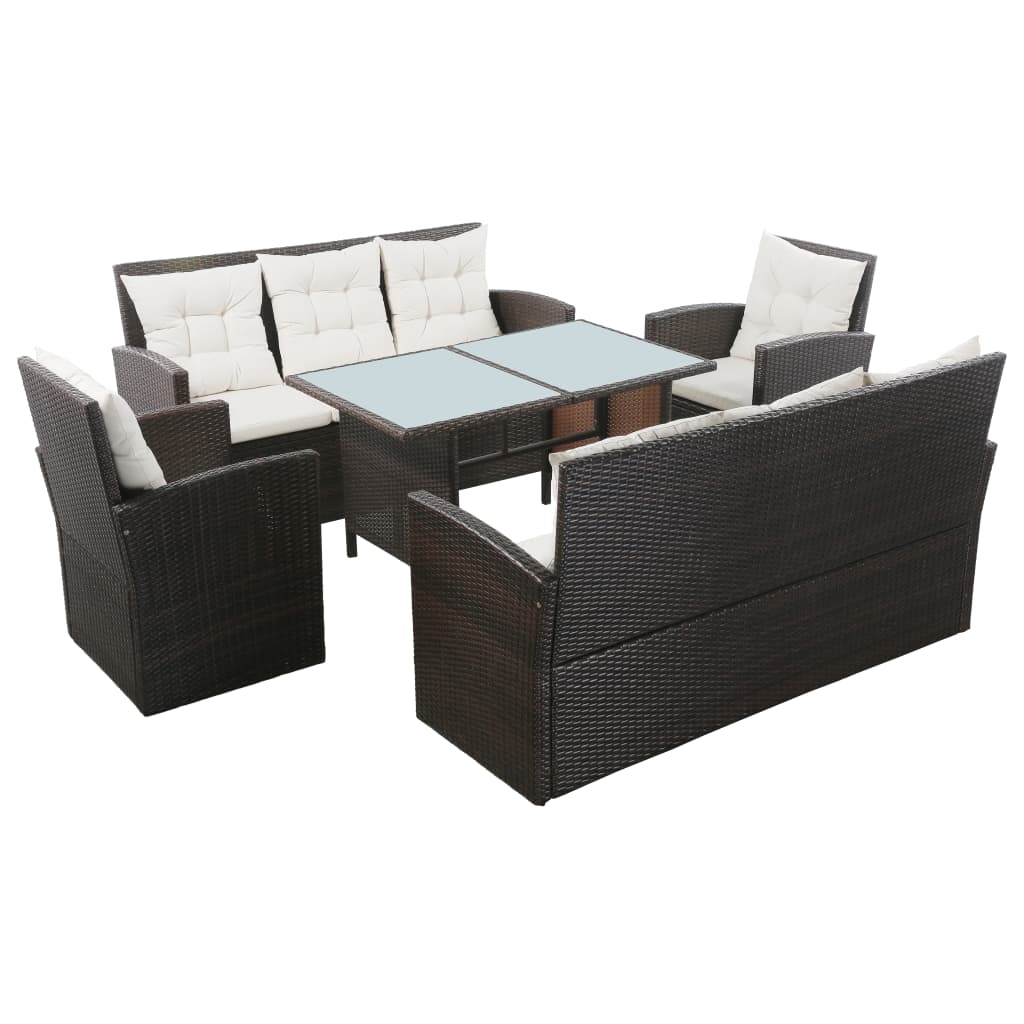 Set Divani da Giardino 5 pz con Cuscini in Polyrattan Marrone - homemem39