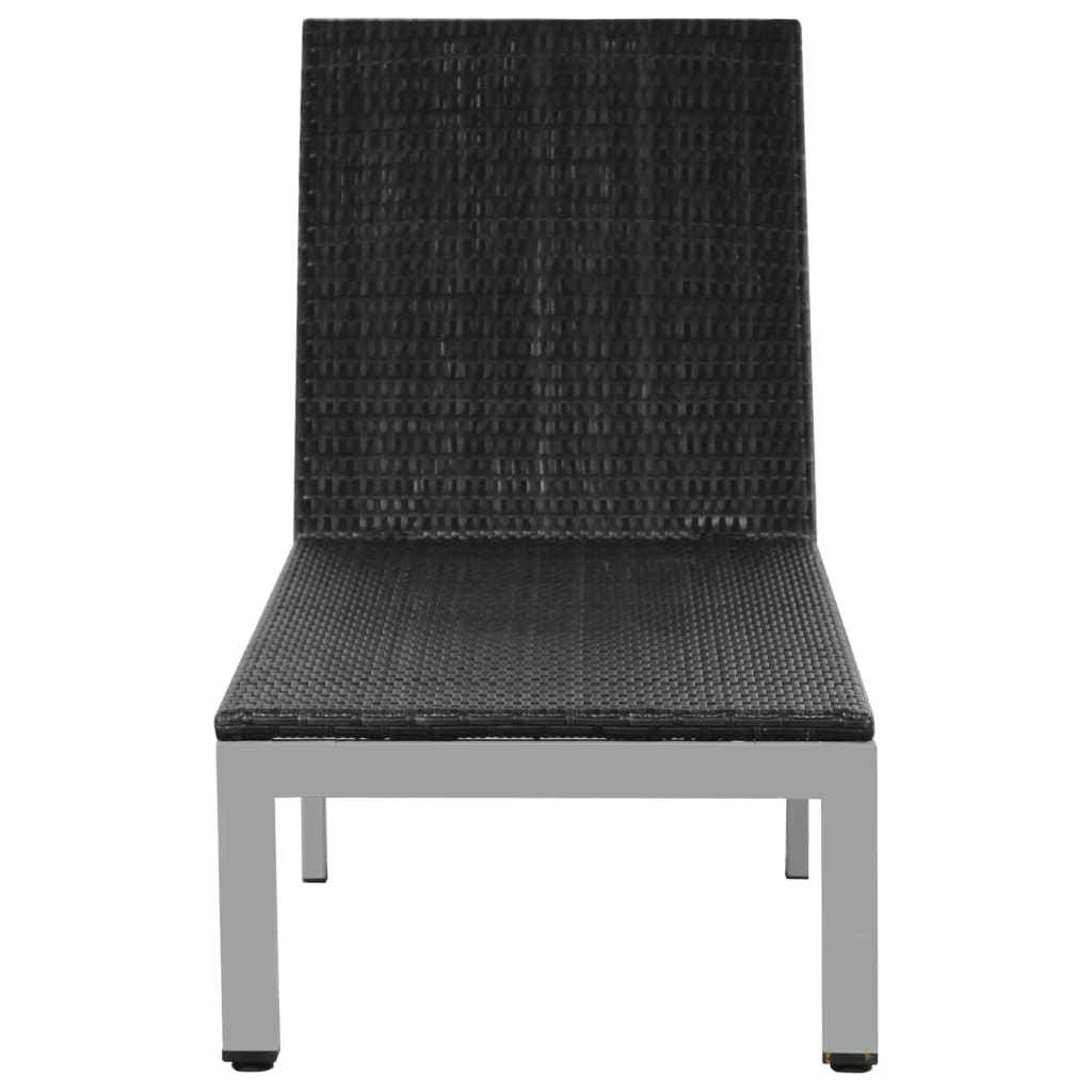 Lettino Prendisole con Ruote in Polyrattan Nero - homemem39