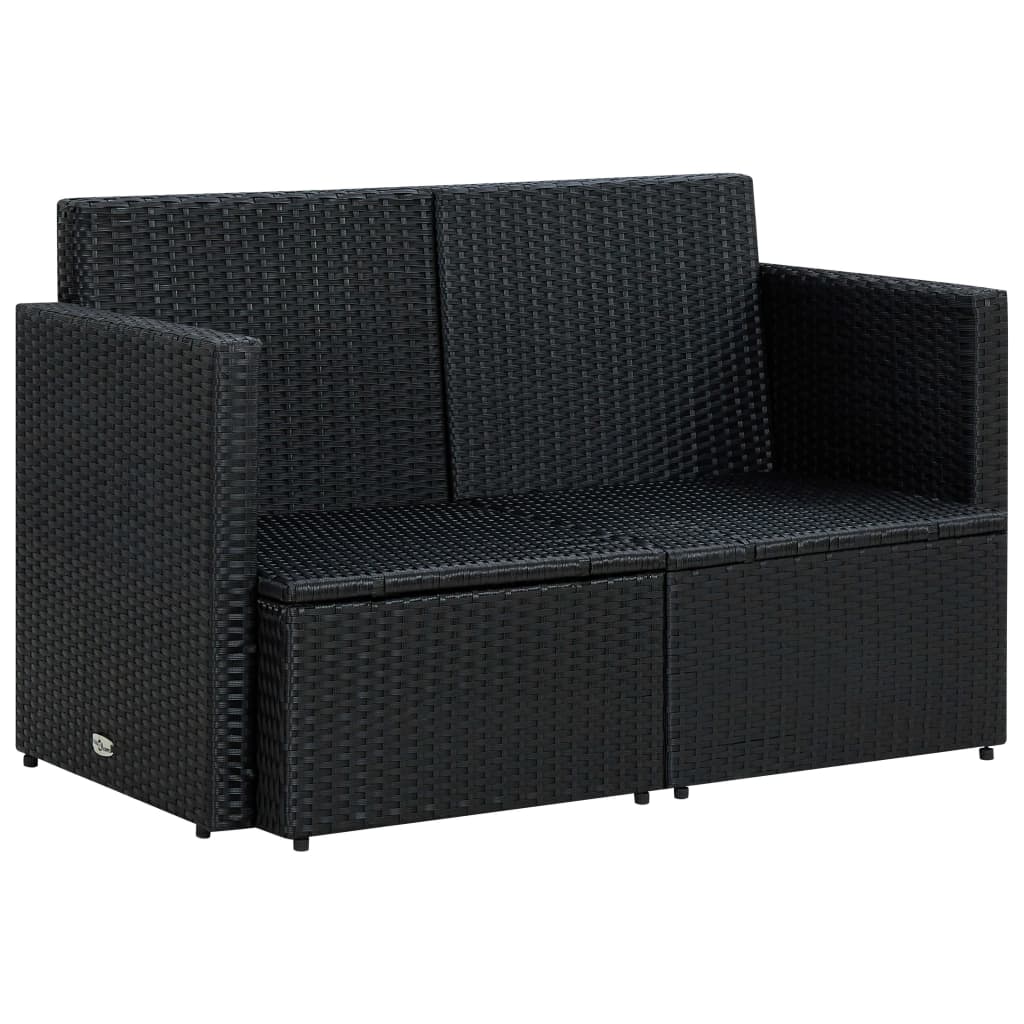 Divano da Giardino a 2 Posti con Cuscini in Polyrattan Nero - homemem39