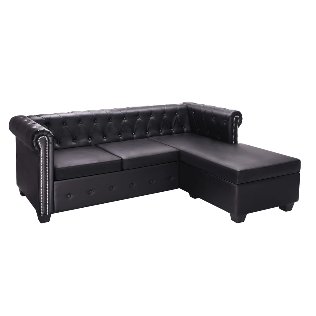 Divano Chesterfield a L in Pelle Artificiale Nero - homemem39