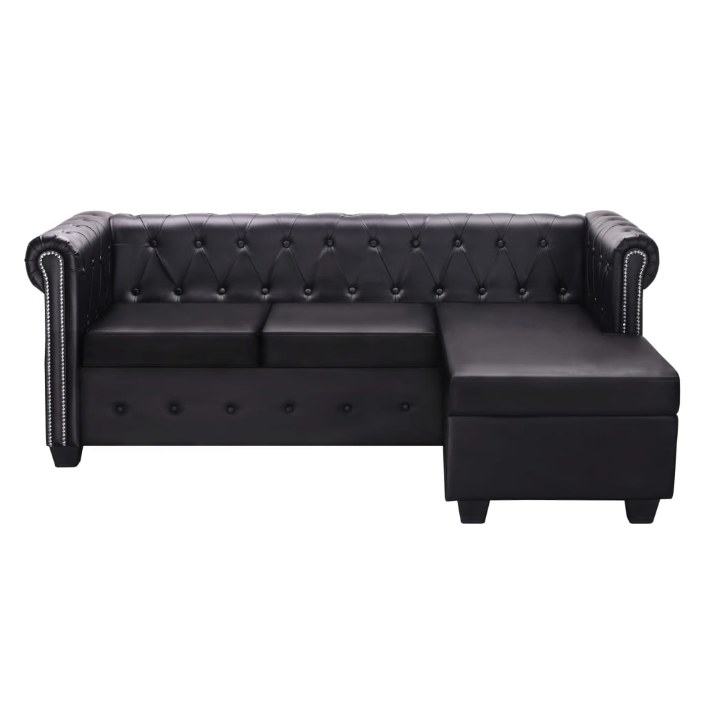 Divano Chesterfield a L in Pelle Artificiale Nero - homemem39