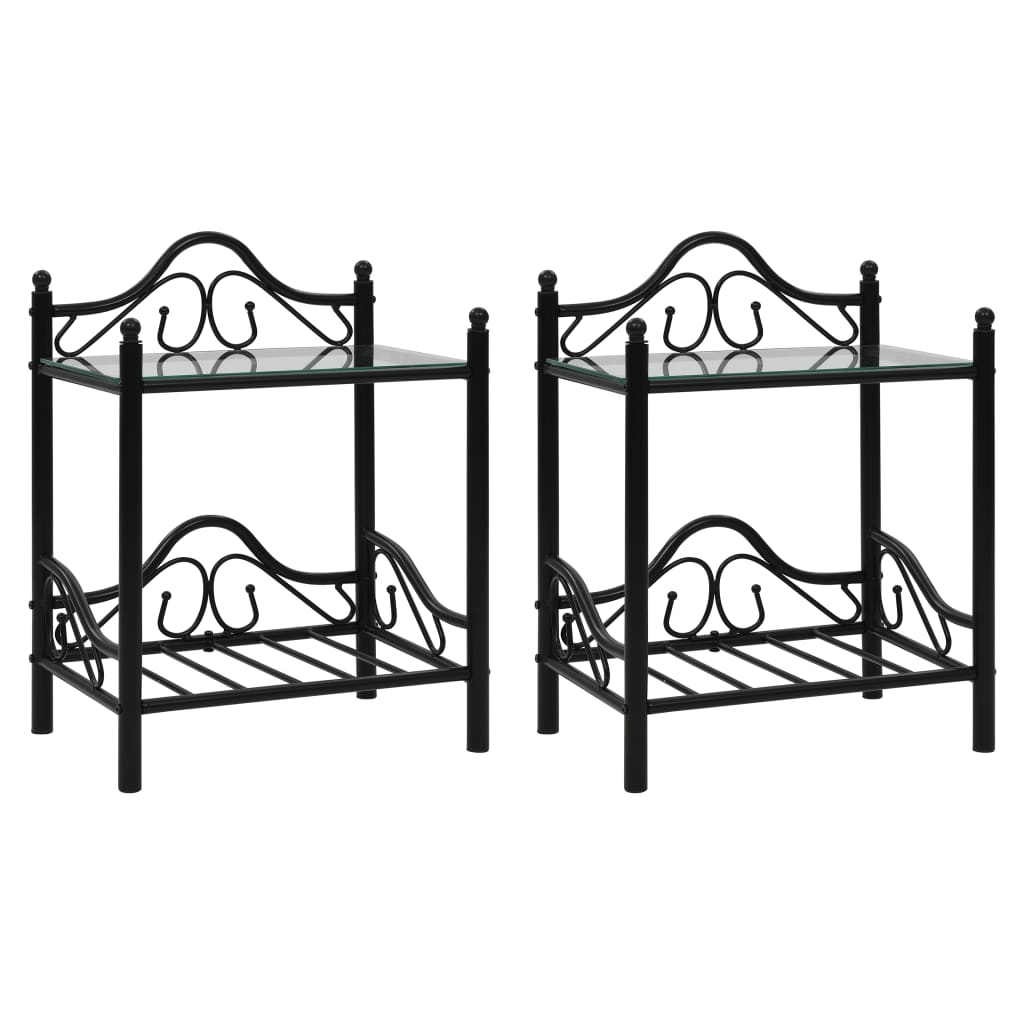 Comodini Set 2pz in Acciaio e Vetro Temperato 45x30,5x60cm Nero - homemem39