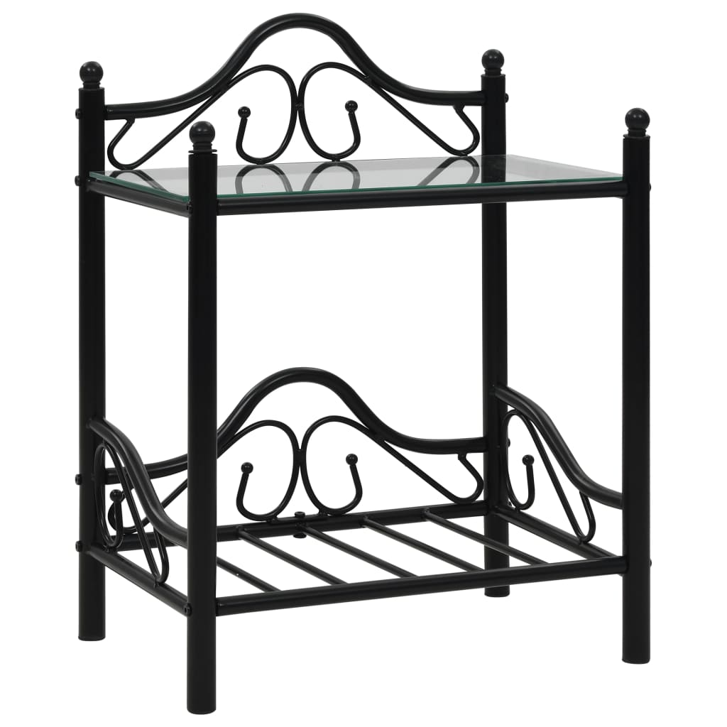 Comodini Set 2pz in Acciaio e Vetro Temperato 45x30,5x60cm Nero - homemem39