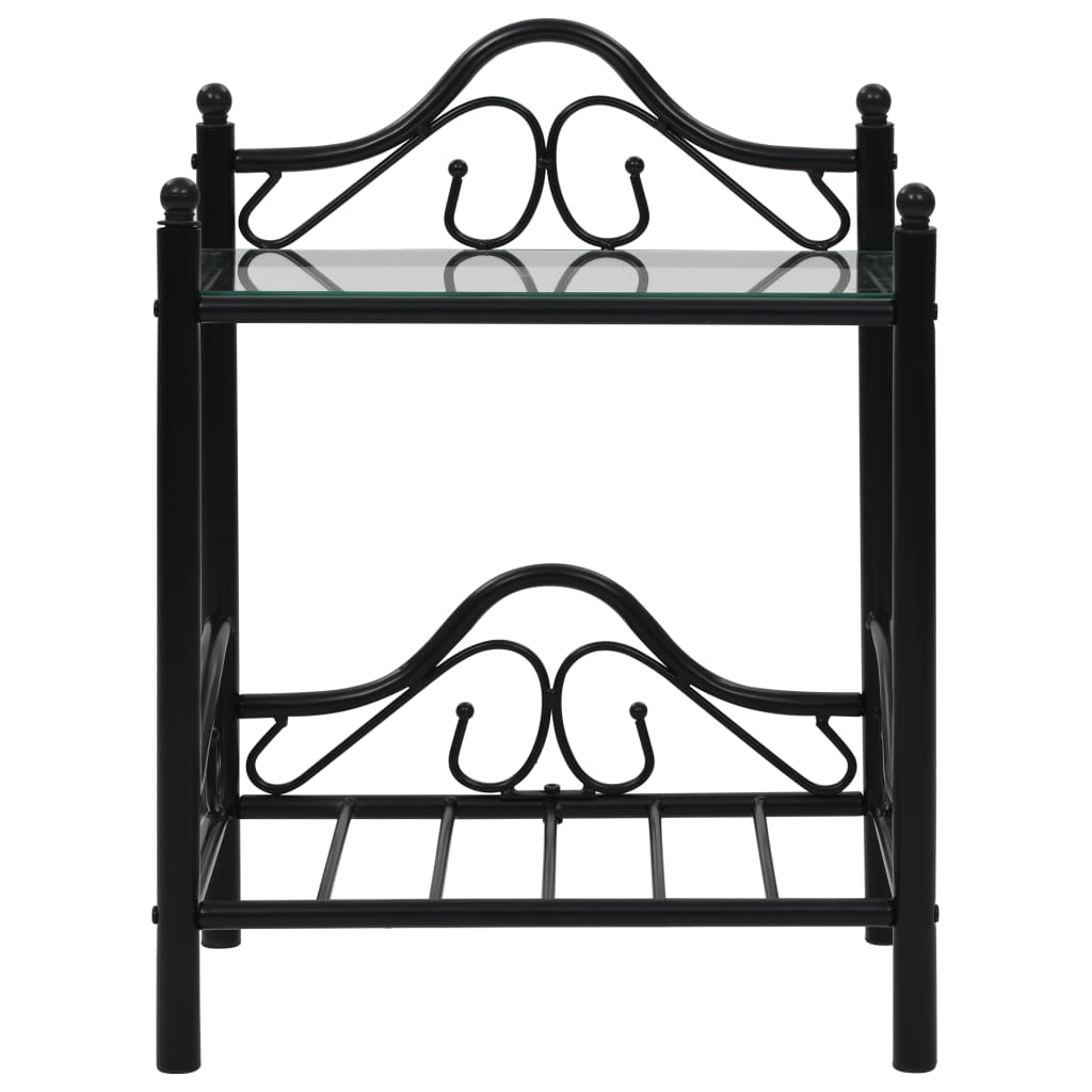 Comodini Set 2pz in Acciaio e Vetro Temperato 45x30,5x60cm Nero - homemem39