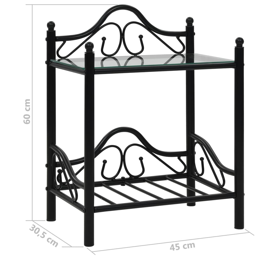 Comodini Set 2pz in Acciaio e Vetro Temperato 45x30,5x60cm Nero - homemem39