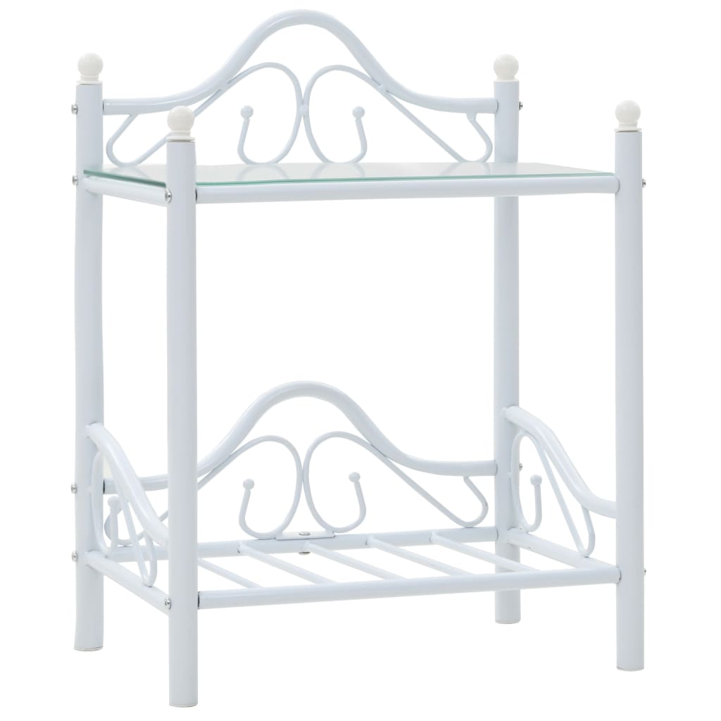 Comodini Set 2 pz Acciaio e Vetro Temperato 45x30,5x60cm Bianco - homemem39