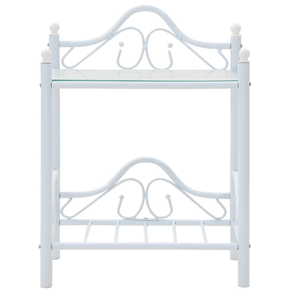 Comodini Set 2 pz Acciaio e Vetro Temperato 45x30,5x60cm Bianco - homemem39