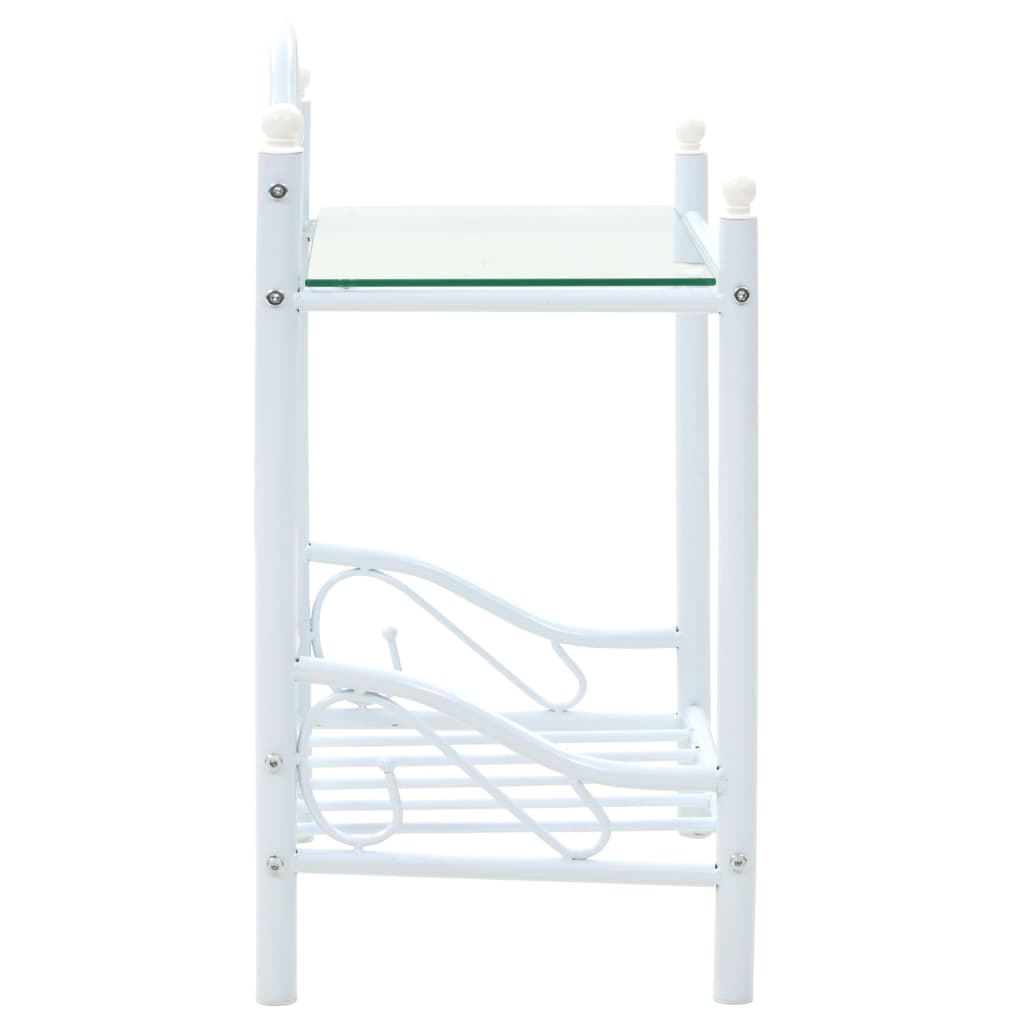 Comodini Set 2 pz Acciaio e Vetro Temperato 45x30,5x60cm Bianco - homemem39