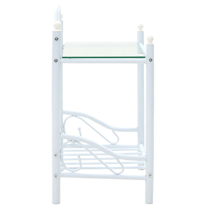 Comodini Set 2 pz Acciaio e Vetro Temperato 45x30,5x60cm Bianco - homemem39