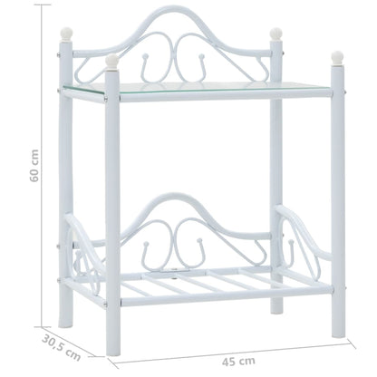 Comodini Set 2 pz Acciaio e Vetro Temperato 45x30,5x60cm Bianco - homemem39