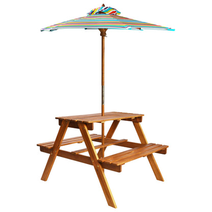 Tavolo Picnic per Bambini con Ombrellone 79x90x60cm in Acacia - homemem39